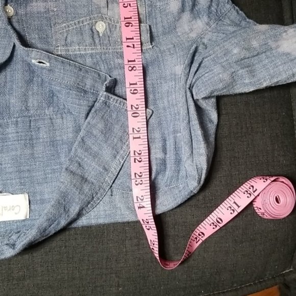 Denim Ombre Bleach Dipped Button Up Shirt SzL - Picture 6 of 8